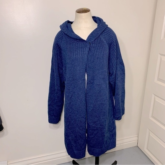 NWT Raffi Blue Hooded Cardigan Sweater Extra Fine Merino Wool Relax Minimalist S - Picture 14 of 14